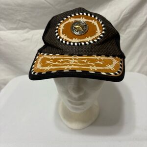 Men's Brown and Tan Embroidered Cap